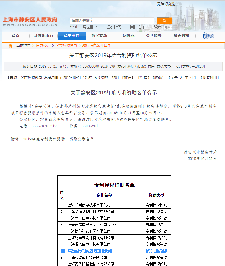 荣誉-2019年静安区专利资助